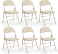 DUMOS 6 Pack Leather Padded Folding Chair, Indoor Outdoor Portable Stackable Commercial Seat with Steel Frame, Capacity for Home, Office, Party, Comfy, Kahki