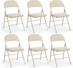 DUMOS 6 Pack Leather Padded Folding Chair, Indoor Outdoor Portable Stackable Commercial Seat with Steel Frame, Capacity for Home, Office, Party, Comfy, Kahki