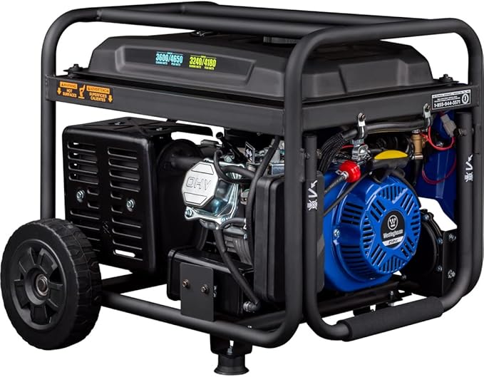Westinghouse 4650 Peak Watt Dual Fuel Portable Generator, Remote Electric Start with Auto Choke, RV Ready 30A Outlet, Gas & Propane Powered, CO Sensor