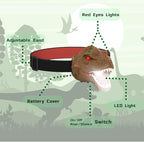 Dinosaur Headlamp Flashlight Outdoor Camping Gear LED Reading Head lamp, Hiking Headlight for Kids or Adults, Dinosaur Toys Ideal Gift for Birthday, Chirstmas, 3 AAA battery Included (Brown)