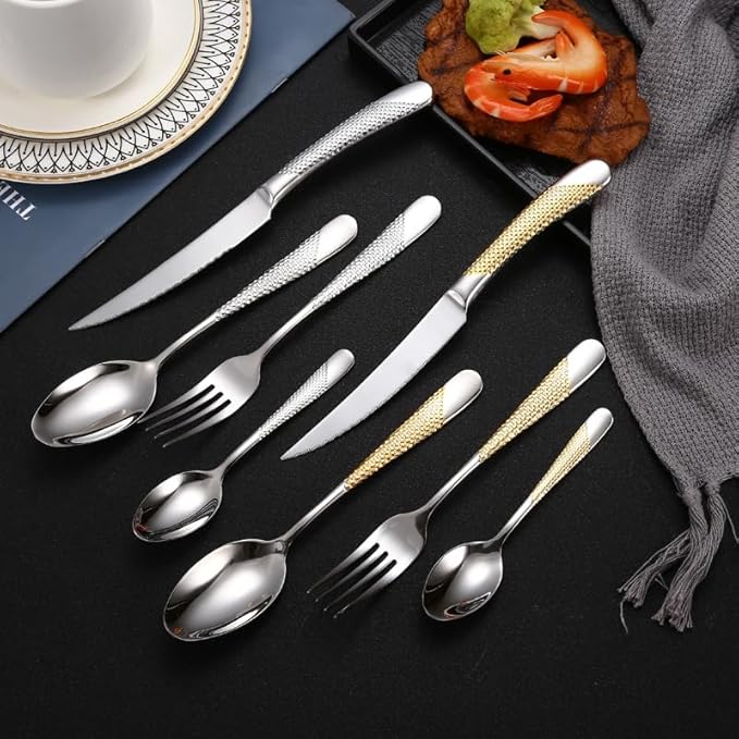 Stainless Steel Flatware Set, 16-Piece Black Cutlery Set for 4, Durable 304 Stainless Steel Knife, Fork, Spoon, Elegant Silverware for Home, Dining, Parties