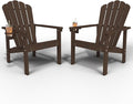 Stackable Adirondack Chair Set of 2, HDPE All-Weather Adirondack Chairs - Durable and Space Saving, Plastic Outdoor Fire Pit Chairs with Cup Holder,Brown