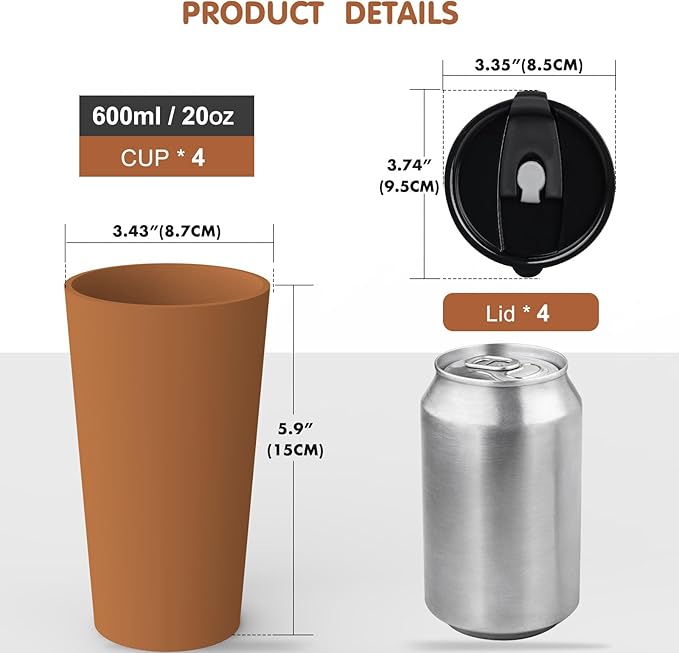 4 Pack Plastic Travel Coffee Mug Set, 20 oz Spill Proof Drinking Cups with Lids, Pobtable to Go Camping Coffee Tumbler Reusable Coffee Mugs with Lids, Dishwasher & Microwave Safe