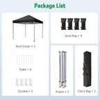 10x10 Pop Up Canopy Tent, Instant Setup Portable Canopy with Carry Bag, 4 Sandbags and 8 Stakes for Outdoor Events, Parties & Camping - Black