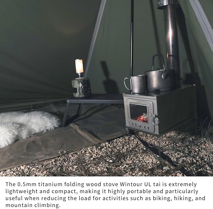 foldable titanium wood-burning stove WintourULtai0.5mmlightweight compact durable portable folding wood burning outdoor camping hiking bushcraft ultralight cooking heatingfirewood stove