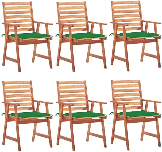 Patio Dining Chairs,Outdoor Chairs,Coffee Chair,Study Chair,Bistro Chair,Fishing Chairs,Camp Chair,Garden Chairs,for Deck, poolside,Camping,Beach,Campsite, 6 pcs with Cushions Solid Acacia Wood