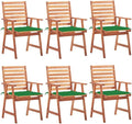 Patio Dining Chairs,Outdoor Chairs,Coffee Chair,Study Chair,Bistro Chair,Fishing Chairs,Camp Chair,Garden Chairs,for Deck, poolside,Camping,Beach,Campsite, 6 pcs with Cushions Solid Acacia Wood