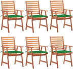 Patio Dining Chairs,Outdoor Chairs,Coffee Chair,Study Chair,Bistro Chair,Fishing Chairs,Camp Chair,Garden Chairs,for Deck, poolside,Camping,Beach,Campsite, 6 pcs with Cushions Solid Acacia Wood