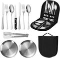 Travel Portable Silverware Set With Case Stainless Steel Camping Flatware Set 10 Piece Modern Cutlery Tableware Utensils Set for Picnic and Other Outdoor Activities Mirror Polished
