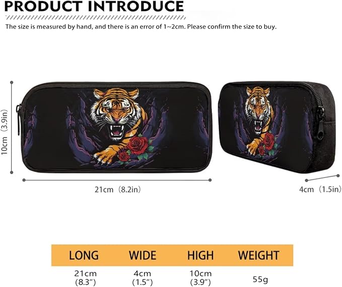 Tiger and Roses Printing 3 Pcs Boys Backpack Set, Matching Large Capacity Lunch Box and Dirt-resistant Pencil Case for Elementary School Students Travel Activities Outdoor