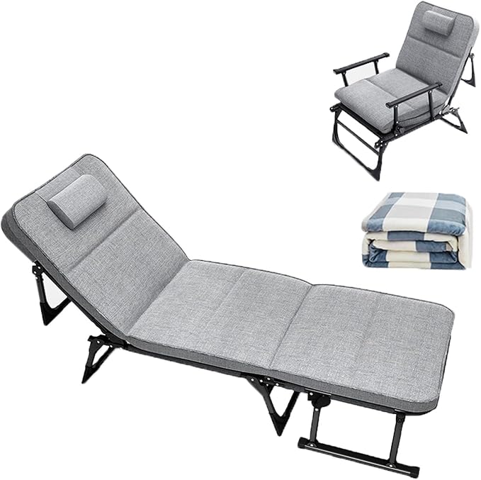 Camping Cot Bed and Chair Integrated, Cots for Camping Five Adjustable Levels, Camping Cots Bring a Blanket Without Taking up Space(Gray)