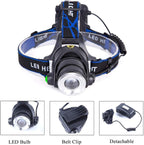Hunting Red Light Headlamp Zoomable LED Headlight with 3 Lighting Mode and Water Resistant for Running Camping Hiking Reading.