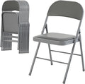 DUMOS 10 Pack Folding Chairs with Padded Cushion and Back - PU Leather Stackable Portable Dining Chiars Set, for Home and Office, Conference, Wedding, Party, Patio, Garden, for Indoor Outdoor, Grey