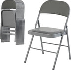 DUMOS 10 Pack Folding Chairs with Padded Cushion and Back - PU Leather Stackable Portable Dining Chiars Set, for Home and Office, Conference, Wedding, Party, Patio, Garden, for Indoor Outdoor, Grey