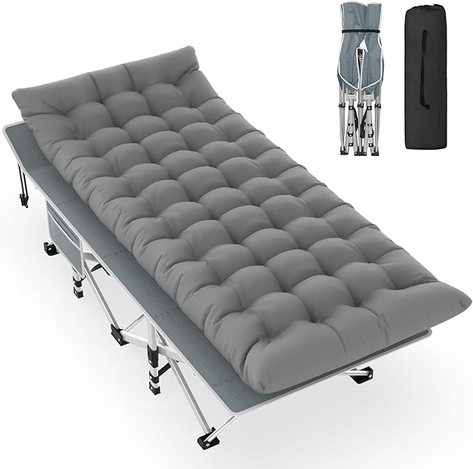 Slendor Camping Cot, Folding Camping Cots for Adults, Portable Sleeping Cot with Carry Bag, 1200D Double Layer Oxford, Camp Cot Bed for Guest Travel, RV, Support 500lbs, Charcoal Grey