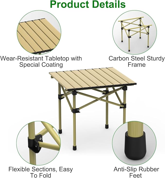 Folding Camping Table, Portable Lightweight Carbon Steel Roll-up Picnic Table BBQ Desk with Carry Bag Heavy Duty for Outdoor Beach Camping Picnic Backyard Party Patio BBQ Fishing