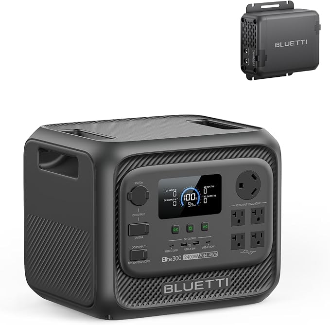 BLUETTI Elite 300 Portable Power Station with Charger 1 (Ship Separately), 560W DC-DC Alternator Charger, 6.7H Full Charge via Car, 3014.4Wh 2400W LFP Battery Backup for Backup, Camping & RV Power