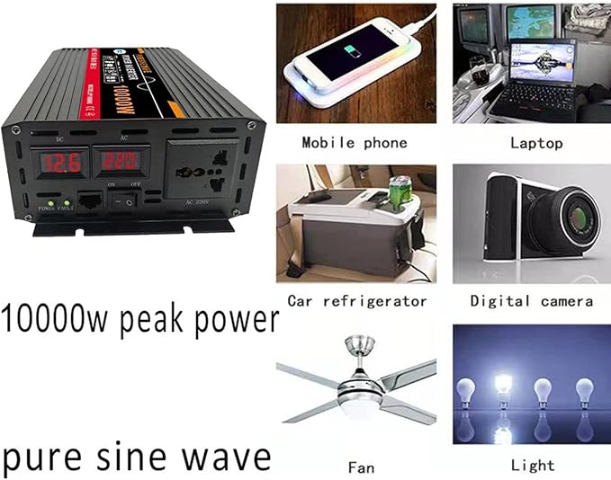10000W Pure Sine Wave Power Inverter DC 12V 24V 48V 60V to AC 220V for Solar System Solar Panel Home Outdoor RV Camping (Color : 10000w, Size : 60-220v)