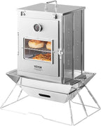 VEVOR Foldable Camping Oven, Stainless Steel Portable Camping Stove, with 3 Tier Grill, Handle and Thermometer, Use with Wood Burning Fire, Propane Stoves, for Baking Bread, Pizza, Outdoor Cooking
