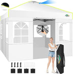 COBIZI 10x10 Pop Up Canopy Tent, Outdoor Party Tent with 4 Sidewall One Push Setup Glow, 3 Adjustable Height Air Vent Waterproof UPF50+, Bag, 4 Sandbag, 8 Stake, 4 Rope for Beach, Commercial