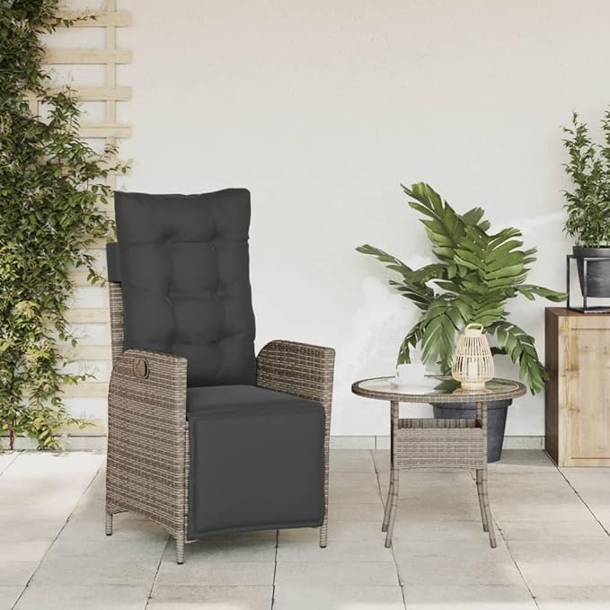 Reclining Patio Chair with Footrest Gray Poly Rattan Porch Chairs Camping Chairs Patio Chairs Living Room Chairs for Dining Patio Bedroom Outdoor