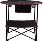 LEADALLWAY Camping Table Folding Picnic Table with 4 Cup Holders and Side Storage Bag Collapsible Canvas Portable Tables Folding with Carry Bags for BBQ Outdoor Fishing