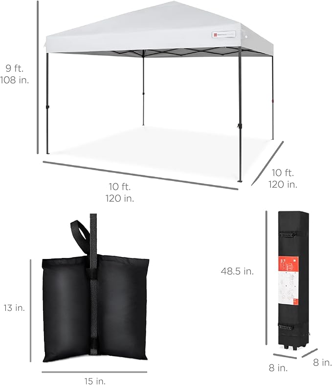 Best Choice Products 10x10ft Pop Up Canopy Tent, Outdoor Shade, 1 Person 1 Minute Set Up, Carry Case, 4 Weight Bags - White