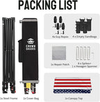 CROWN SHADES 10x10 Pop Up Canopy - Patented Center Lock One Push Instant Outdoor Canopy Beach Tent with STO-N-Go Bag 8 Stakes & 4 Sand Bags，American Flag