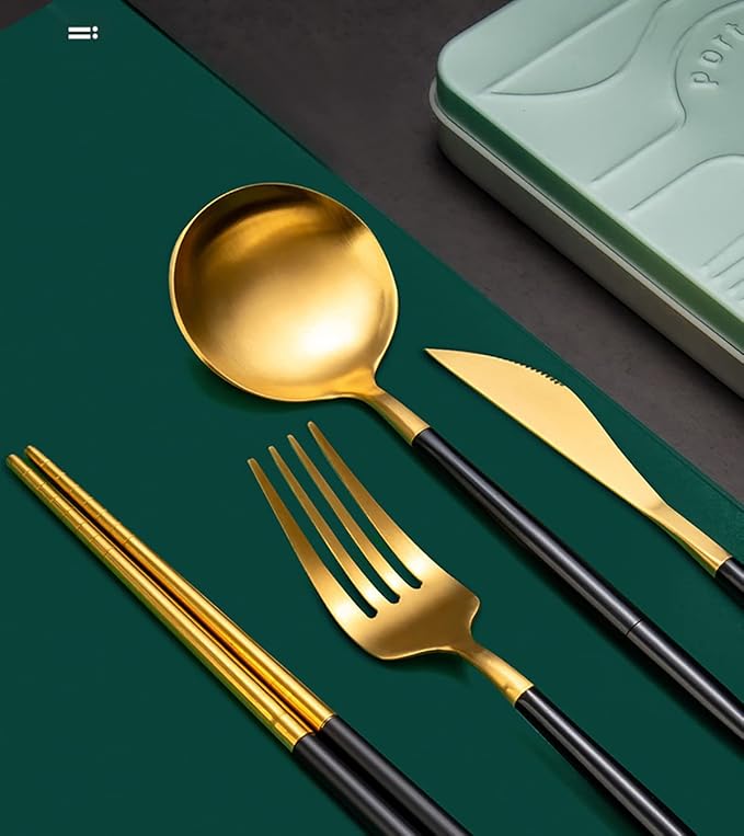 IKXO Folding Camping Cutlery Set Portable Tableware Set Spoon and Fork with Case for Picnic Hiking Thermos Camping Travel Other Outdoor Activities ， Mirror Polished Pocket-sized