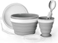 Odoland Camping Collapsible Silicone Cup and Bowl Set, Portable Mess Kit with Stainless Steel Spork and Lid for 1 Person Backpacking, Family Cookware, Hiking, Picnic, Travel