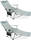 2-in-1 Reclining Camping Chair, Portable Folding Beach Lounge Chair with Footrest & Adjustable Backrest, Comfortable Lawn Chair for Adults Heavy Duty with Cup Holder for Outdoor Poolside Sports