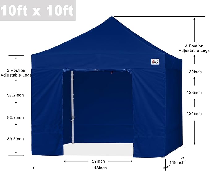 ABCCANOPY Easy Pop Up Canopy Tent with Sidewalls 10x10 Commercial -Series, Navy Blue