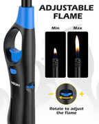 NEON Lighter, Refillable Butane Candle Lighter, 8 Pack Multi-Purpose Reusable Lighters with Long Metal Wand and Adjustable Soft Flame for BBQ, Grill, Stove, Camping, Hiking, Fireplaces, Kitchen