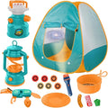 Kids Camping Set Pop Up Play Tent & Space Projector Flashlight- Outdoor Campfire Toy for Toddlers Kids - Pretend Play Camp Gear Tools for Birthday Christmas