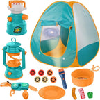 Kids Camping Set Pop Up Play Tent & Space Projector Flashlight- Outdoor Campfire Toy for Toddlers Kids - Pretend Play Camp Gear Tools for Birthday Christmas