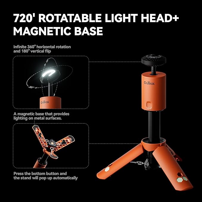 Camping Light Telescopic, Collapsible Magnetic Camping Lantern with 12000mAh Battery, Telescoping IPX6/IPX7 Waterproof Flashlights, Camping Lamp for Emergency, Camping