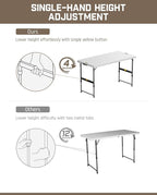 FanttikOutdoor Folding Table 4 Foot, Effortless Quick Adjustable Height Foldable Small Card Table, Fixing Lock, Stable for Party Dining Events Picnic Indoor Outdoor Camping, 1 Pack, Zeta X4 Pro White
