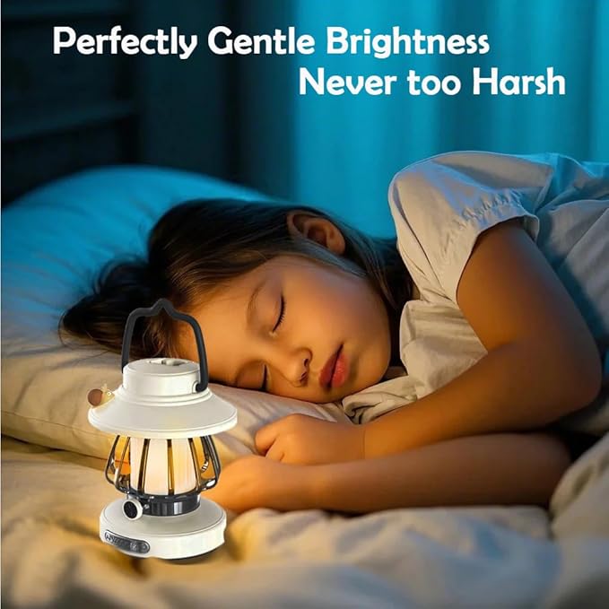 Kids Lantern with 3 Color Light & USB-C Rechargeable, Dimmable Camping Night Light for Children, Safe & Durable ABS Plastic Toddler Flashlight for Bedroom, Tent, Emergency (White)
