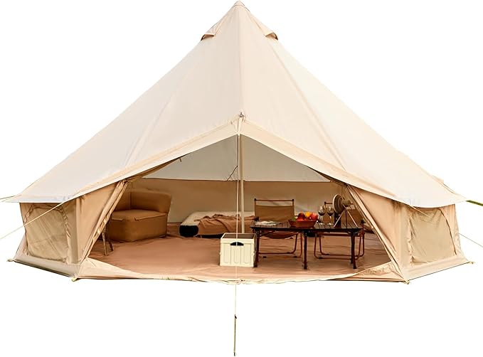 YOLENY Bell Tent, Yurt Tent 4/6/8/10 Person 4 Season Waterproof Glamping Tents w/Stove Jack for Family Camping Outdoor Party, Glamping Tents for Camping - 10/13.1/16.4FT