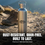 Tactiko Survival 1000ml / 34 oz Insulated Stainless Steel Wide Mouth Water Bottle, Double Wall Insulation - Leakproof, BPA-Free with Cleaning Brush for Camping, Hiking, Outdoor Prep