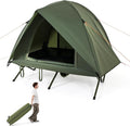 Tangkula 2 Person Tent Cot, Portable Off Ground Elevated Camping Tent with Cot, Removable Rainfly, Wheeled Bag, Stakes & Wind Ropes for Picnic, Hiking, Travel, Beach