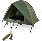 Tangkula 2 Person Tent Cot, Portable Off Ground Elevated Camping Tent with Cot, Removable Rainfly, Wheeled Bag, Stakes & Wind Ropes for Picnic, Hiking, Travel, Beach