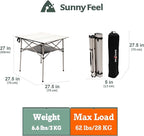 SUNNYFEEL Aluminum Folding Table for Camping, Lightweight Roll Up Top, Portable Camp Tables with Carry Bag for Outdoor Picnic (Square, Gray)