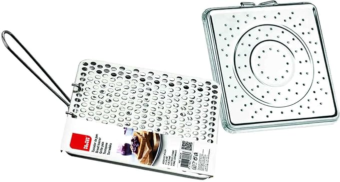 Ibili Foldable Tin Plate Stovetop Bread Toaster – Ideal for Home and Camping Use – for Gas Flames and Campfires – Compact and Portable Design – Made in Spain – 7.8 x 7.8 Inches