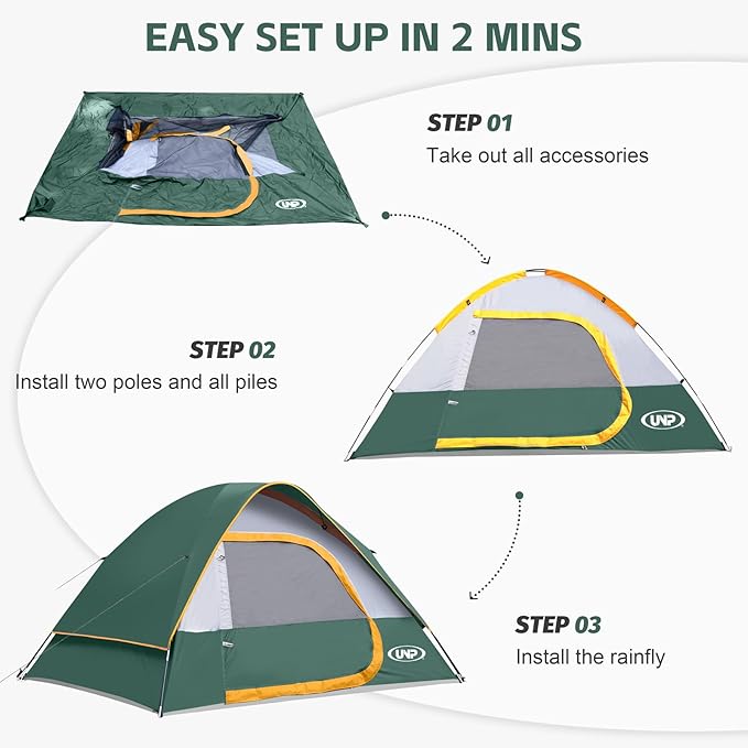 Camping Tent 2-4 Person, Waterproof Windproof Tent with Rainfly Easy Set up-Portable Dome Tents for Camping…