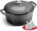 Overmont Refined Enameled Cast Iron Dutch Oven - 5.5QT Pot with Wide Handles Lid Cookbook & Cotton Potholders - Heavy-Duty Pre-Seasoned Cookware Oven Safe to 500°F for Braising, Stews, Roasting, Bread Baking