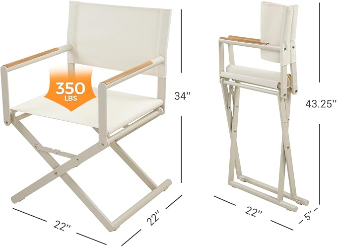Grand patio Extra-Wide 6-Pack Directors Chairs, Folding Dining Chair Set of 6 with Sling and Woodgrain Armrests, Outdoor, Apricot