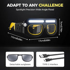 HISKI Rechargeable LED Headlight Glasses with Motion Sensor,LED Glasses Rechargeable Headlight Glasses with Motion Sensor & Touch Control, 5 Modes USB C Light Up Glasses (1PC)