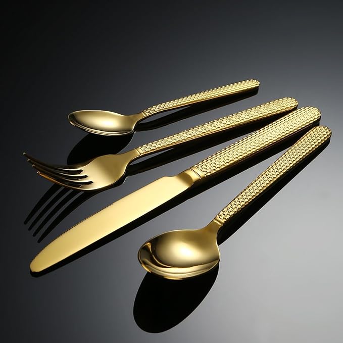 Silverware Flatware Cutlery Set， 4/16/24/32/40/48 Pieces Thick Linen Pattern Stainless Steel Cutlery， Hotel Restaurant， Home Steak Knife， Dessert Spoon，Silver-48 Pieces for 12