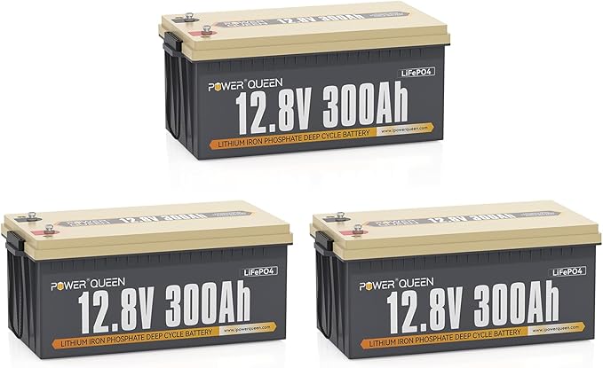 Power Queen 12V 300Ah LiFePO4 Battery, 3840Wh Lithium Battery with 2560W Power Output, Up to 15000+ Deep Cycles, BMS Protections for Solar, RV Motorhome, Marine, Off-Grid